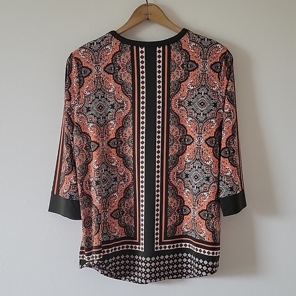 Belle by Kim Gravel Olive Orange 1/2‎ Zip Popover Blouse Size Small - Picture 6 of 6